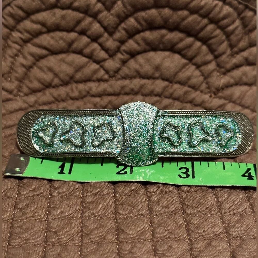 Vintage NATIVE AMERICAN NAVAJO STERLING SILVER Barette Turquoise Sparkle